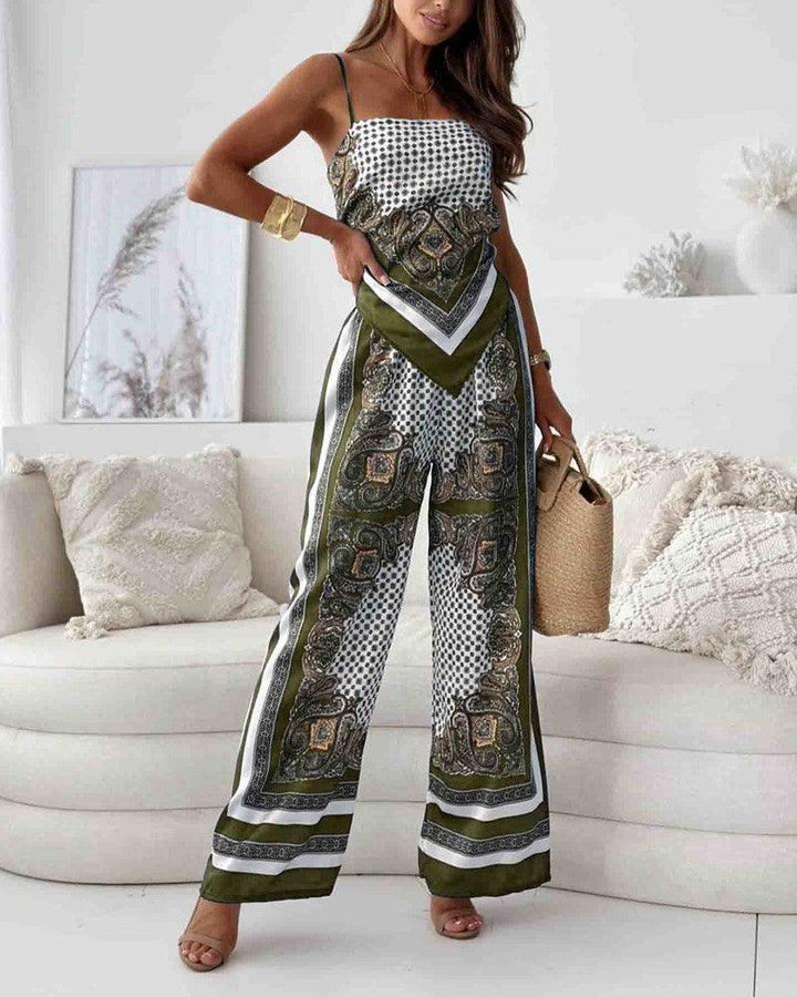 Helen | Vacation Ready Stylish Lace-Up Vest &amp; Pants Two-Piece Set Dress