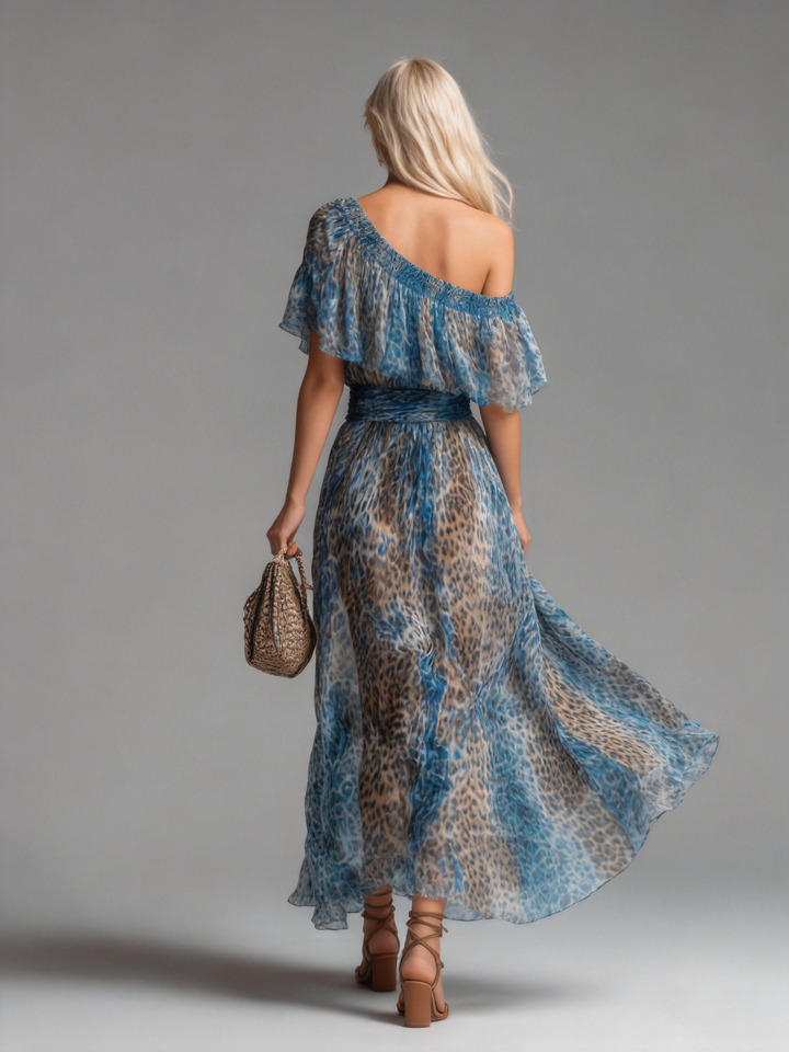 Selena | Leopard Print Chiffon Off-Shoulder Maxi Dress