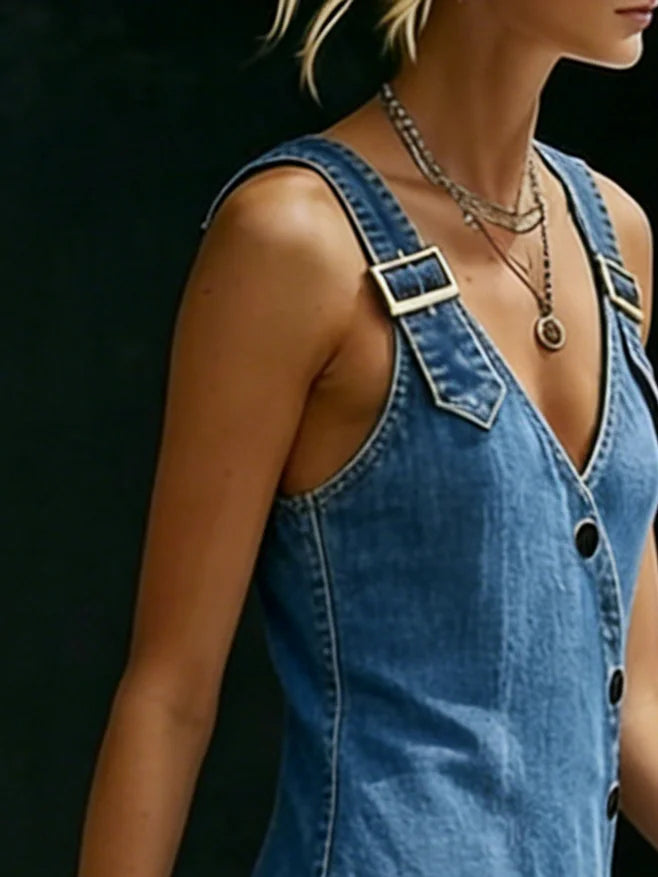 Vera | Long Denim Button Down Dress