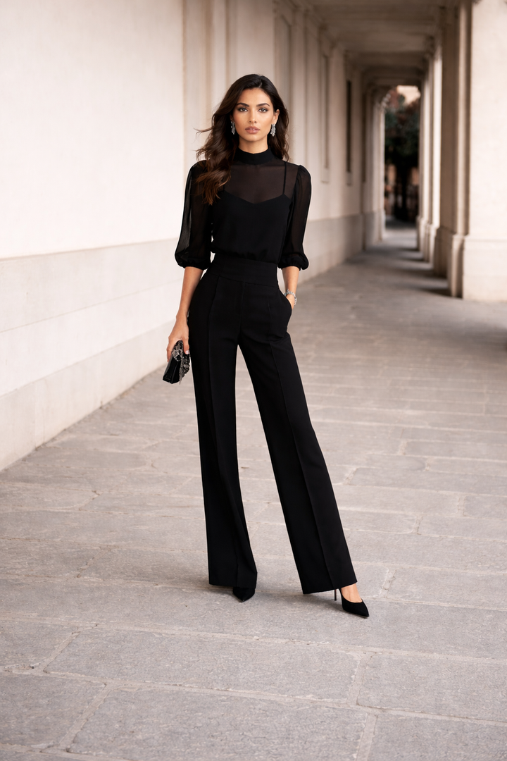 Valentina | Three-Piece Set Comprising a Sheer Camisole and Wide-Leg Pants
