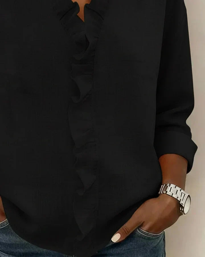 Audrey | Blouse with Ruffles, V-Neck and Long Sleeves