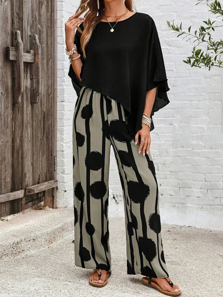 Calliope | Asymmetrical Cape Top &amp; Wide-Leg Pants Set