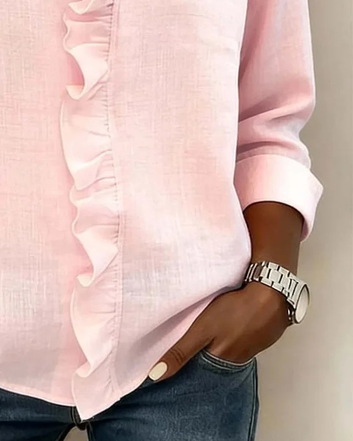 Audrey | Blouse with Ruffles, V-Neck and Long Sleeves
