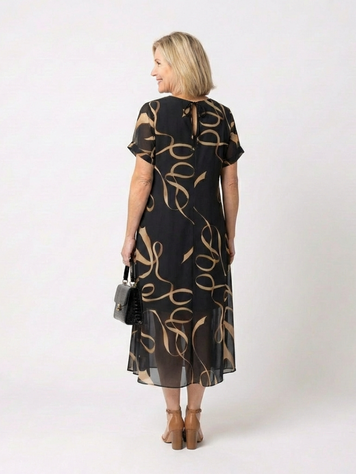 Marisa | V-Neck Short Sleeve Midi Dress Abstract Print