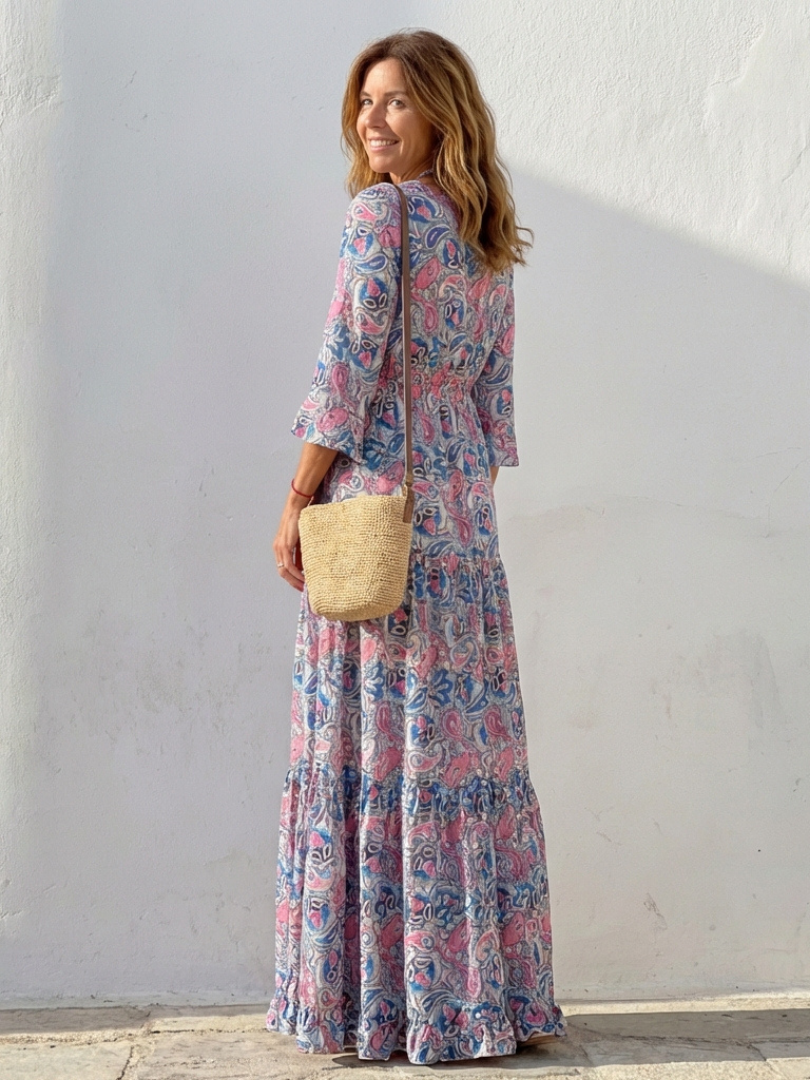 Isabella | Long Sleeve V-Neck Bohemian Maxi Dress