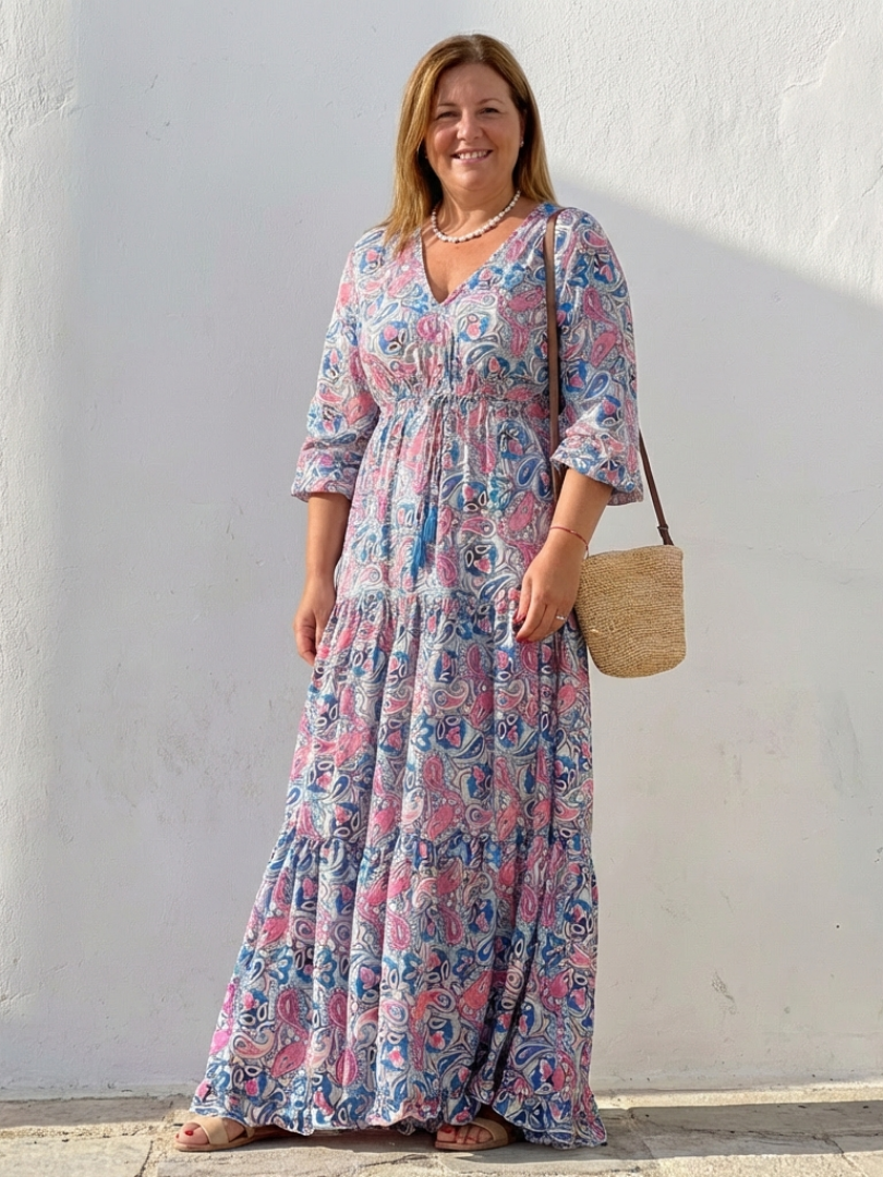 Isabella | Long Sleeve V-Neck Bohemian Maxi Dress