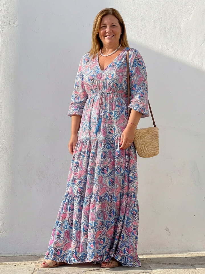 Isabella | Long Sleeve V-Neck Bohemian Maxi Dress