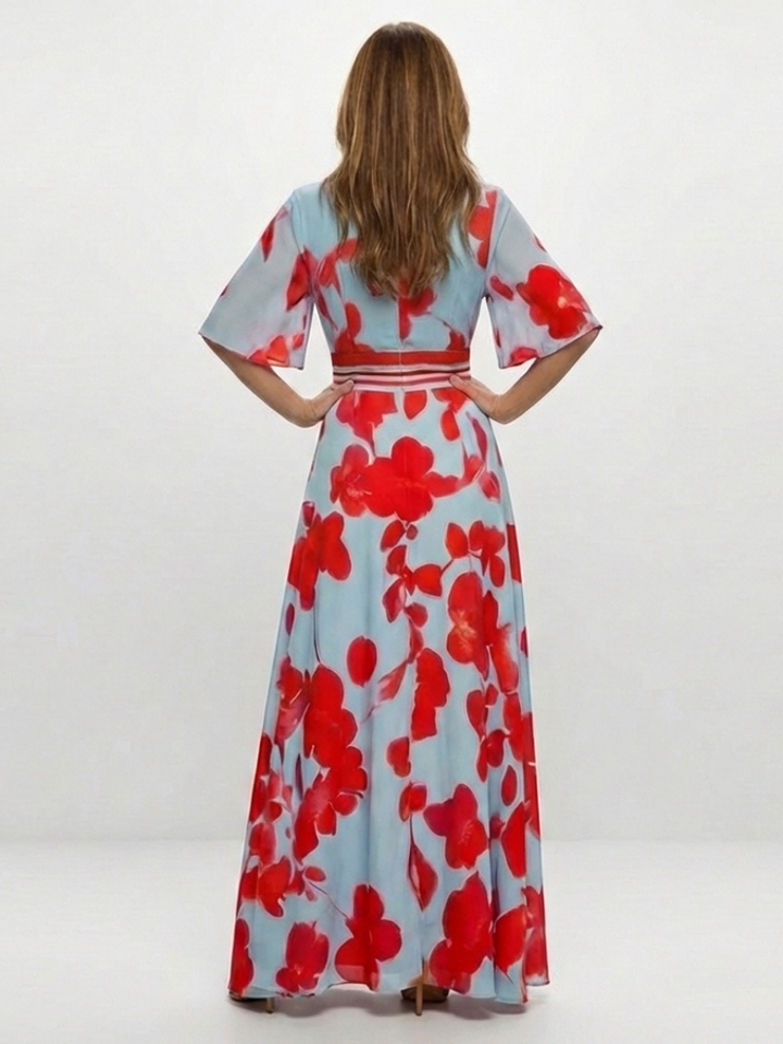 Bonnie | V-Neck Short Sleeve Floral Maxi Dress