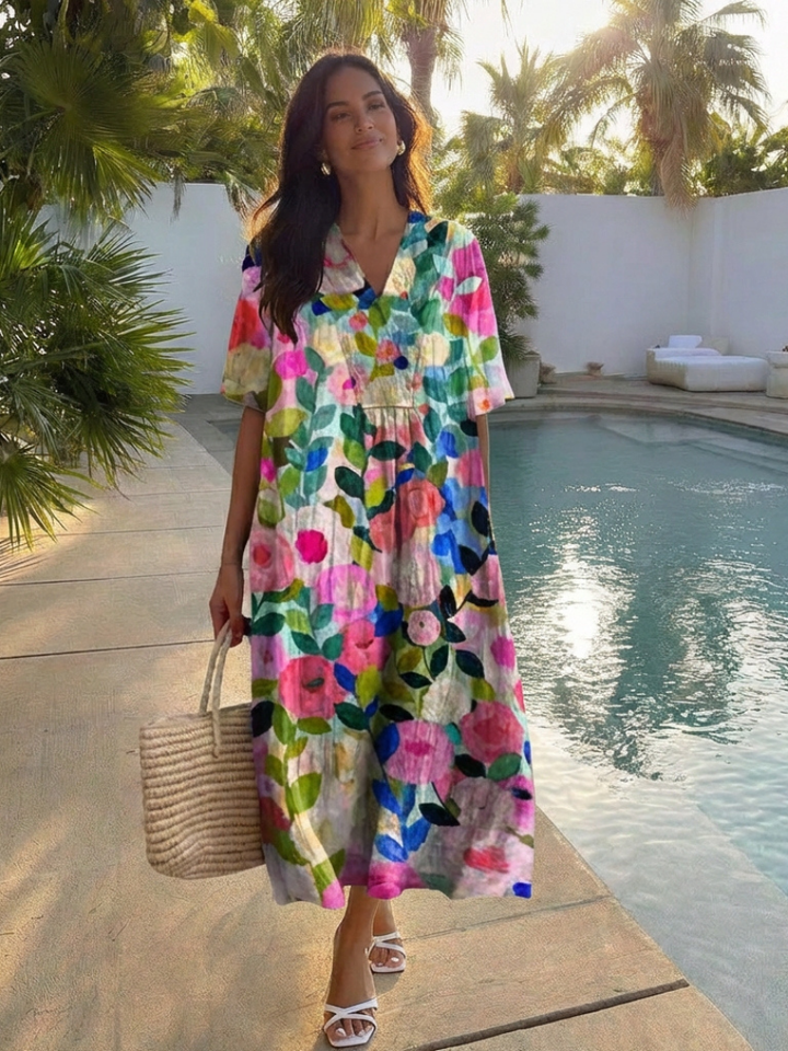 Margaret | Short Sleeve Floral Midi Dress