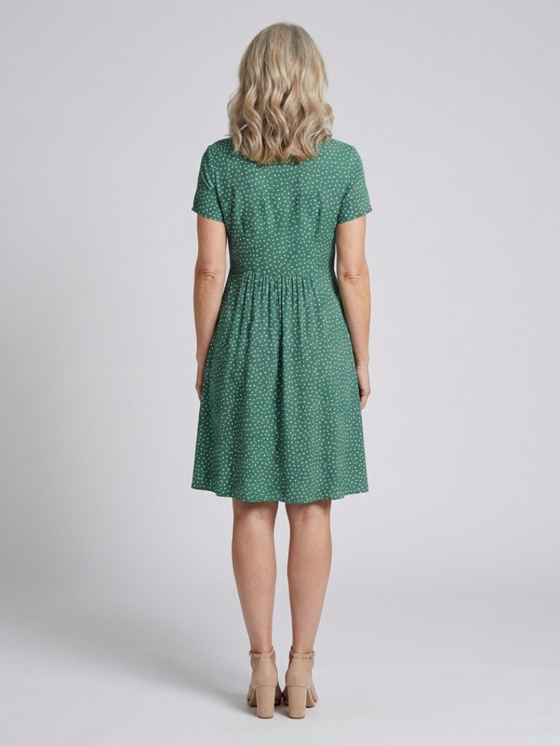 Caroline | Short Sleeve Collared Polka Dot Midi Dress