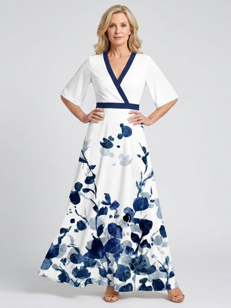 Eliza | V-Neck Short Sleeve Floral Maxi Dress