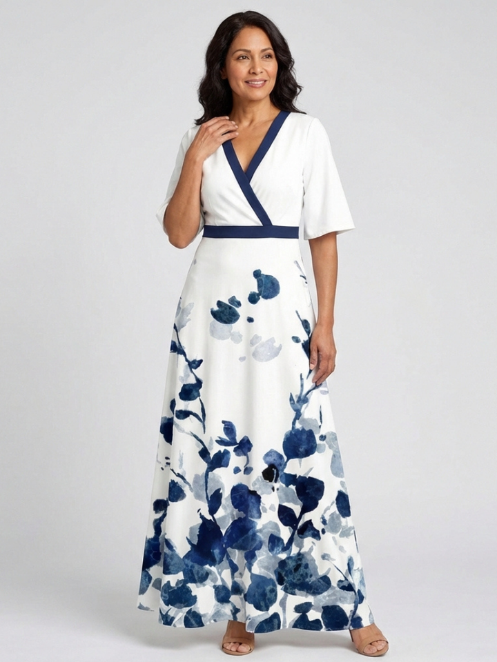 Eliza | V-Neck Short Sleeve Floral Maxi Dress