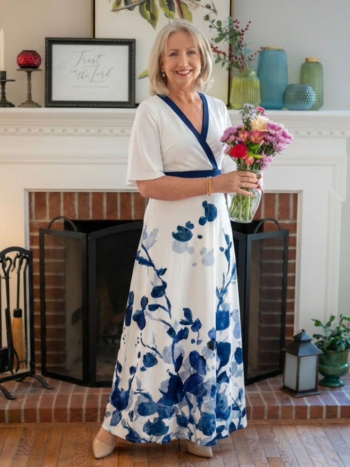 Eliza | V-Neck Short Sleeve Floral Maxi Dress