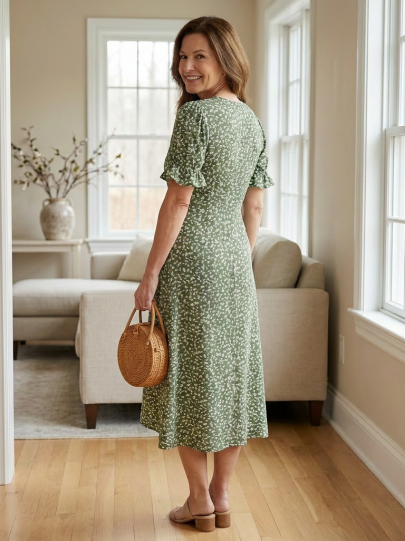Margaret | Short Sleeve V-Neck Floral Midi Dress