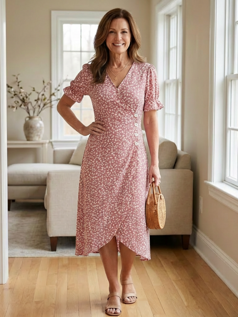 Margaret | Short Sleeve V-Neck Floral Midi Dress