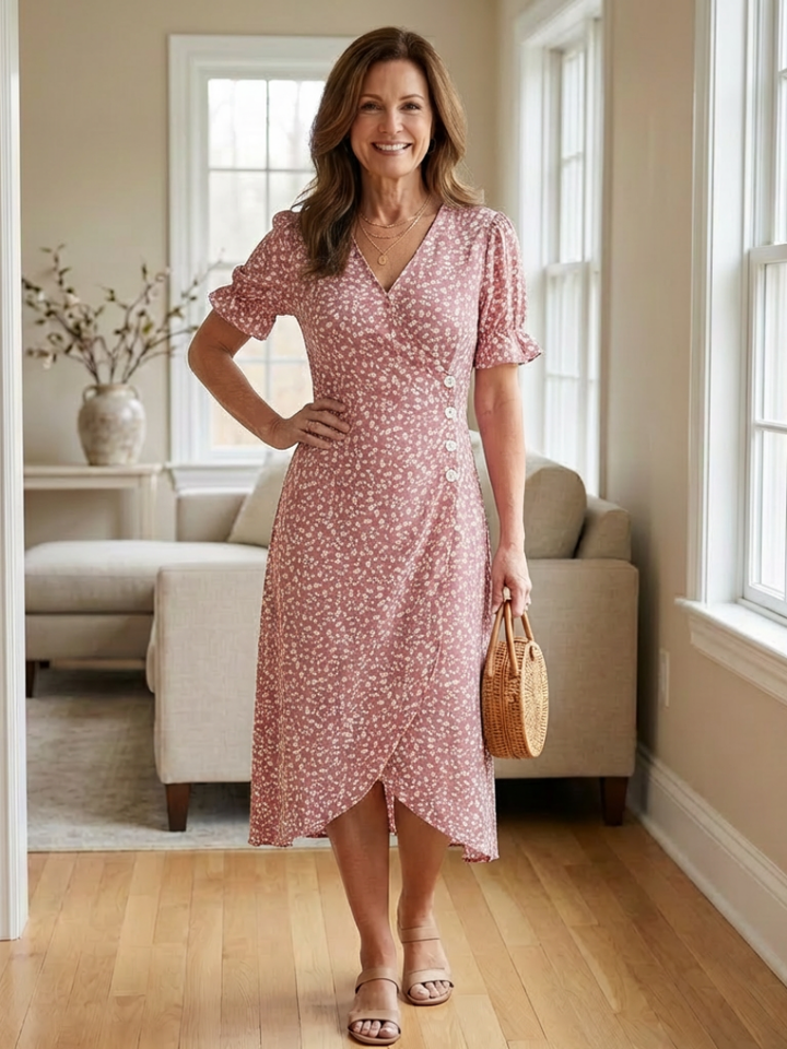Margaret | Short Sleeve V-Neck Floral Midi Dress