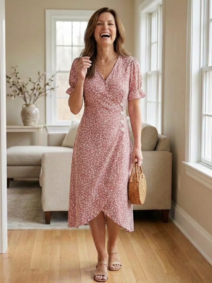 Margaret | Short Sleeve V-Neck Floral Midi Dress
