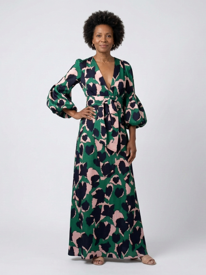 Isolde | V-Neck Tie Waist Long Sleeve Maxi Dress