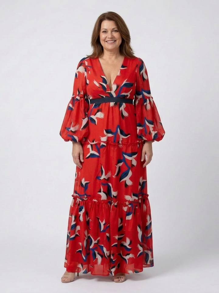 Isolde | V-Neck Tie Waist Long Sleeve Maxi Dress