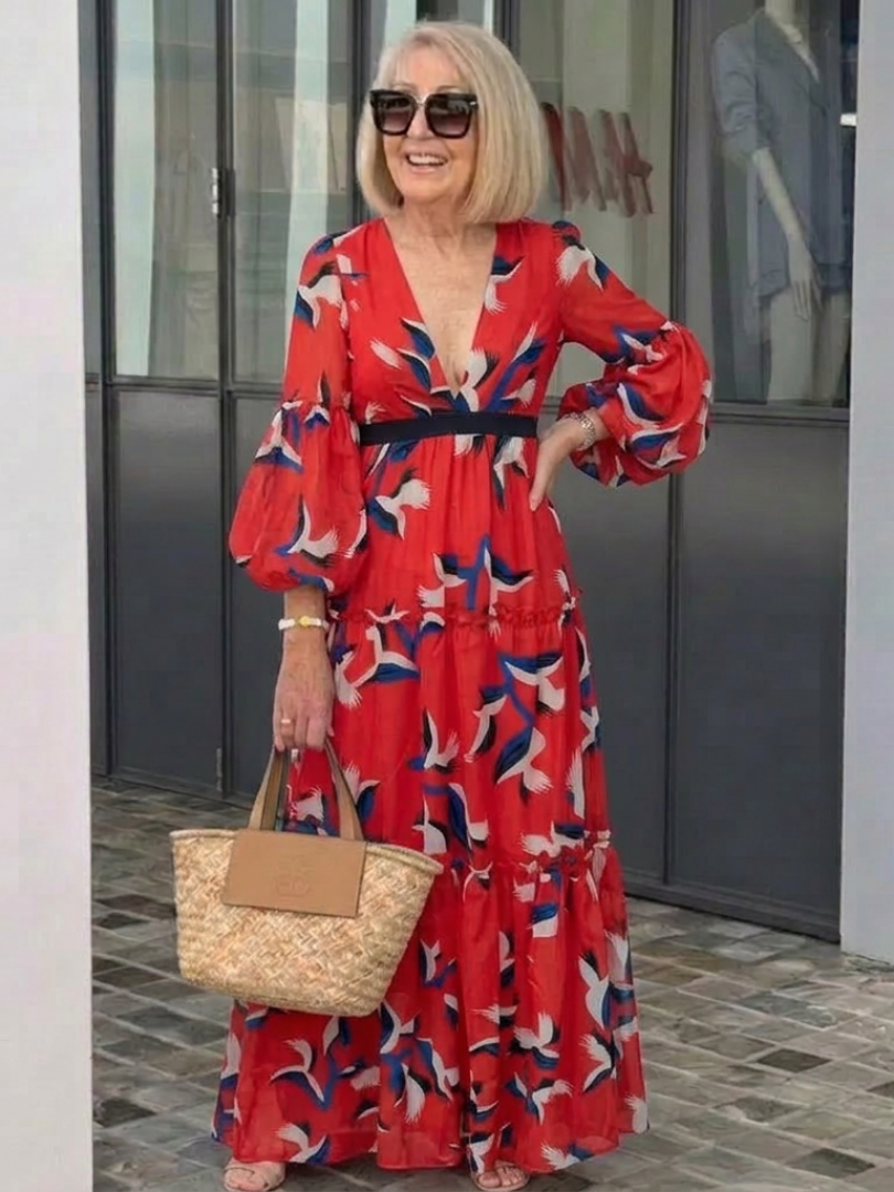 Isolde | V-Neck Tie Waist Long Sleeve Maxi Dress