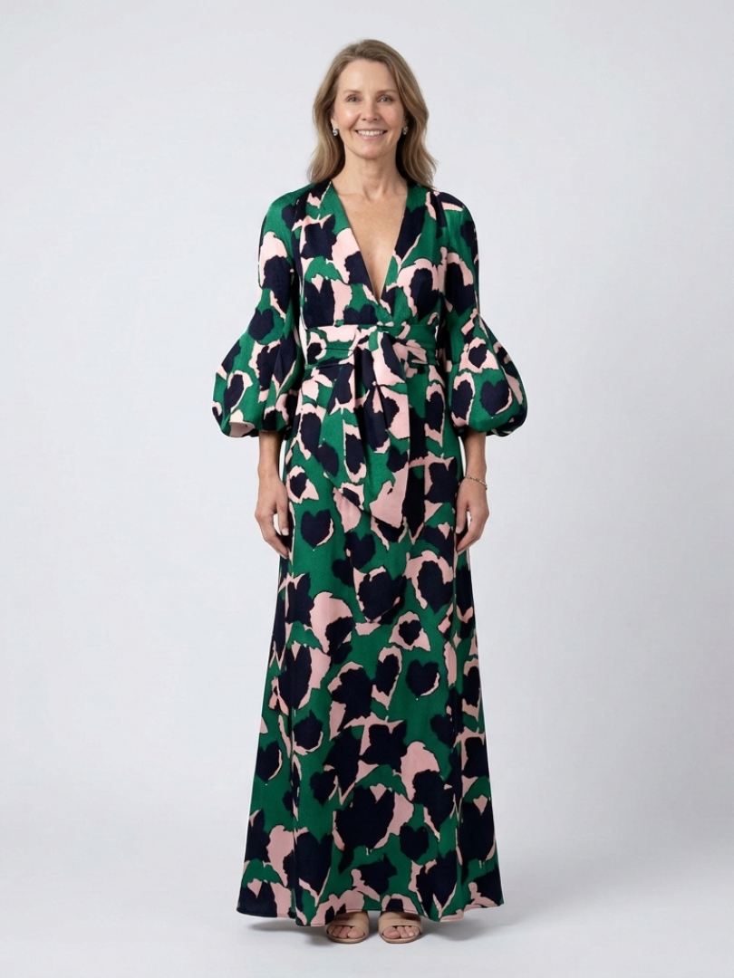 Isolde | V-Neck Tie Waist Long Sleeve Maxi Dress
