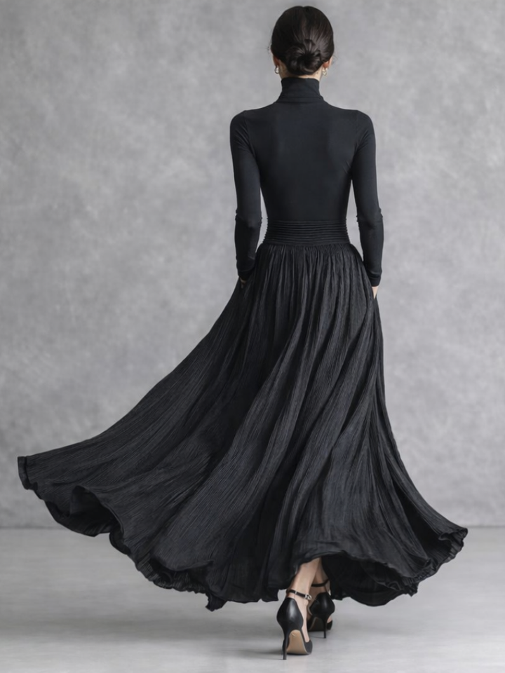 Isla | Pleated Full Skirt Turtleneck Maxi Dress