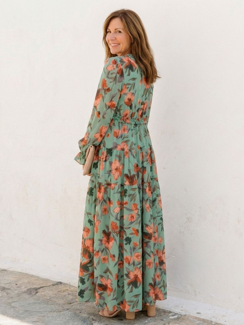 Elena | Long Sleeve V-Neck Floral Maxi Dress