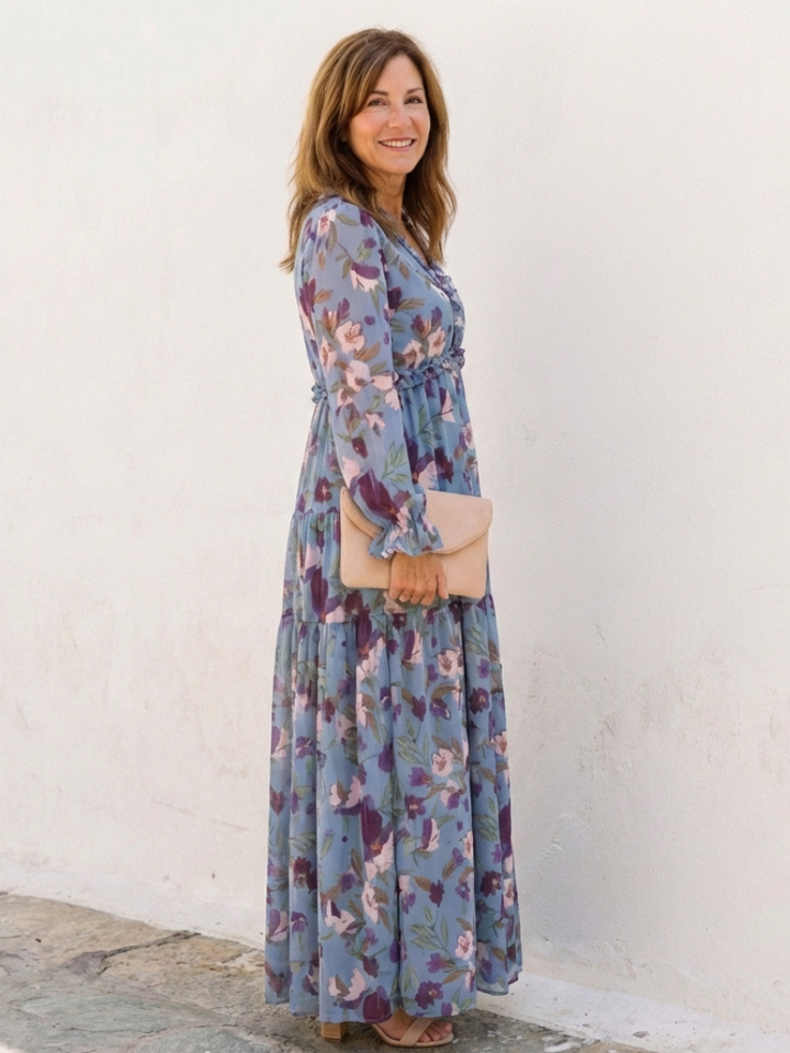 Elena | Long Sleeve V-Neck Floral Maxi Dress