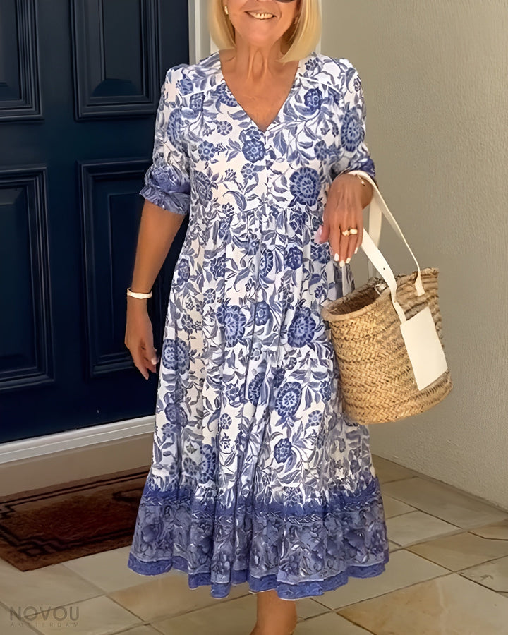 Cathy | Elegant Floral Dress with V-Neck