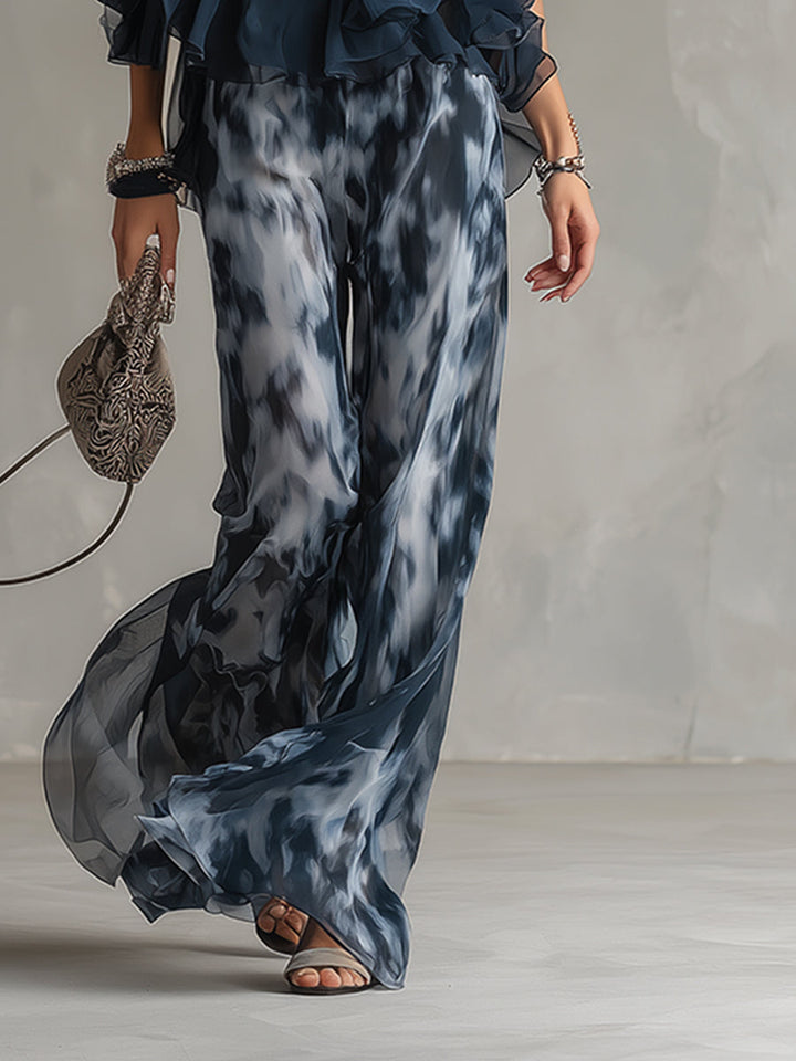 Ludovica | Navy Halter Printed Wide-Leg Set