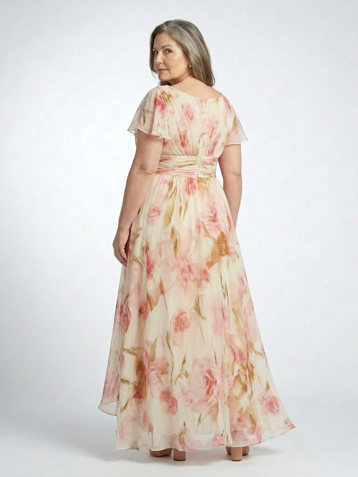 Elara | V-Neck Short Sleeve Floral Maxi Dress
