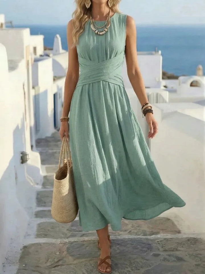 Giselle | Cross Waist Sleeveless Midi Dress