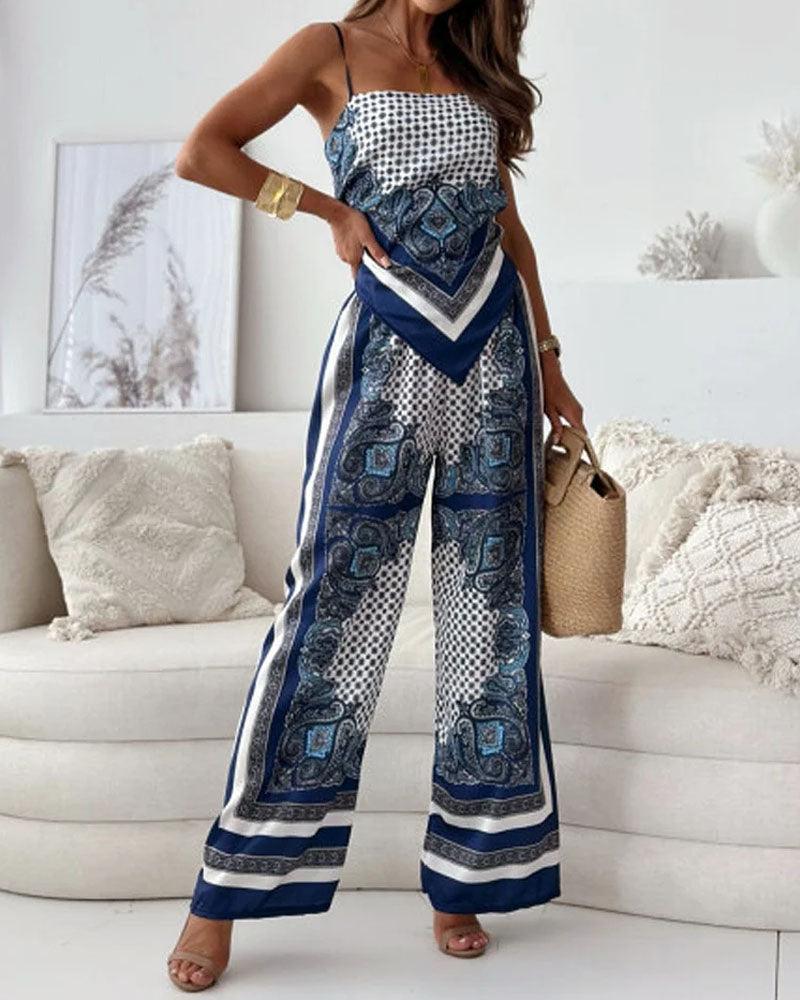 Helen | Vacation Ready Stylish Lace-Up Vest &amp; Pants Two-Piece Set Dress