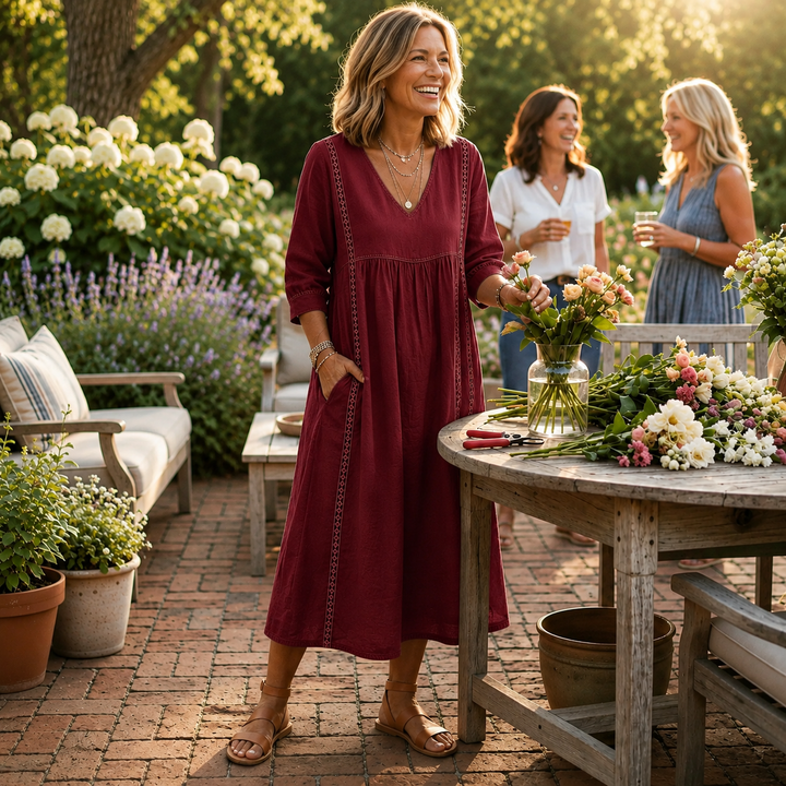 Amanda | Graceful V-Neck Midi Dress