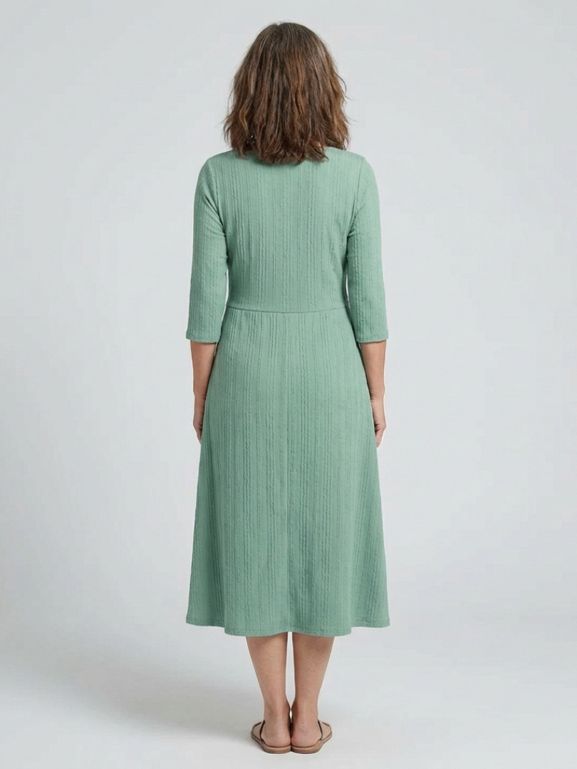 Isolde | Cross Pleated V-Neck Button Front Midi Dress