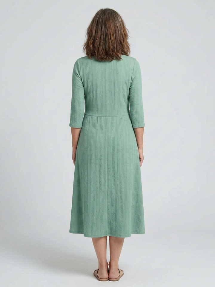 Isolde | Cross Pleated V-Neck Button Front Midi Dress