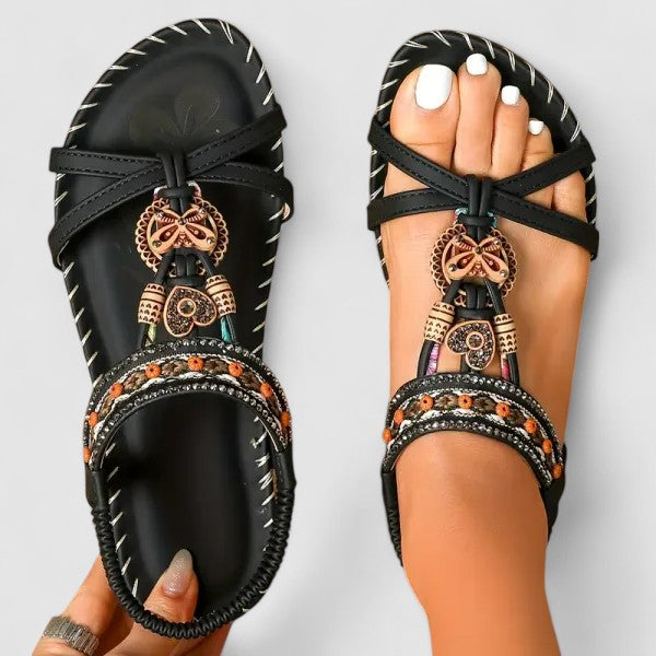 Myrna | Bohemian Beaded T-Strap Sandals