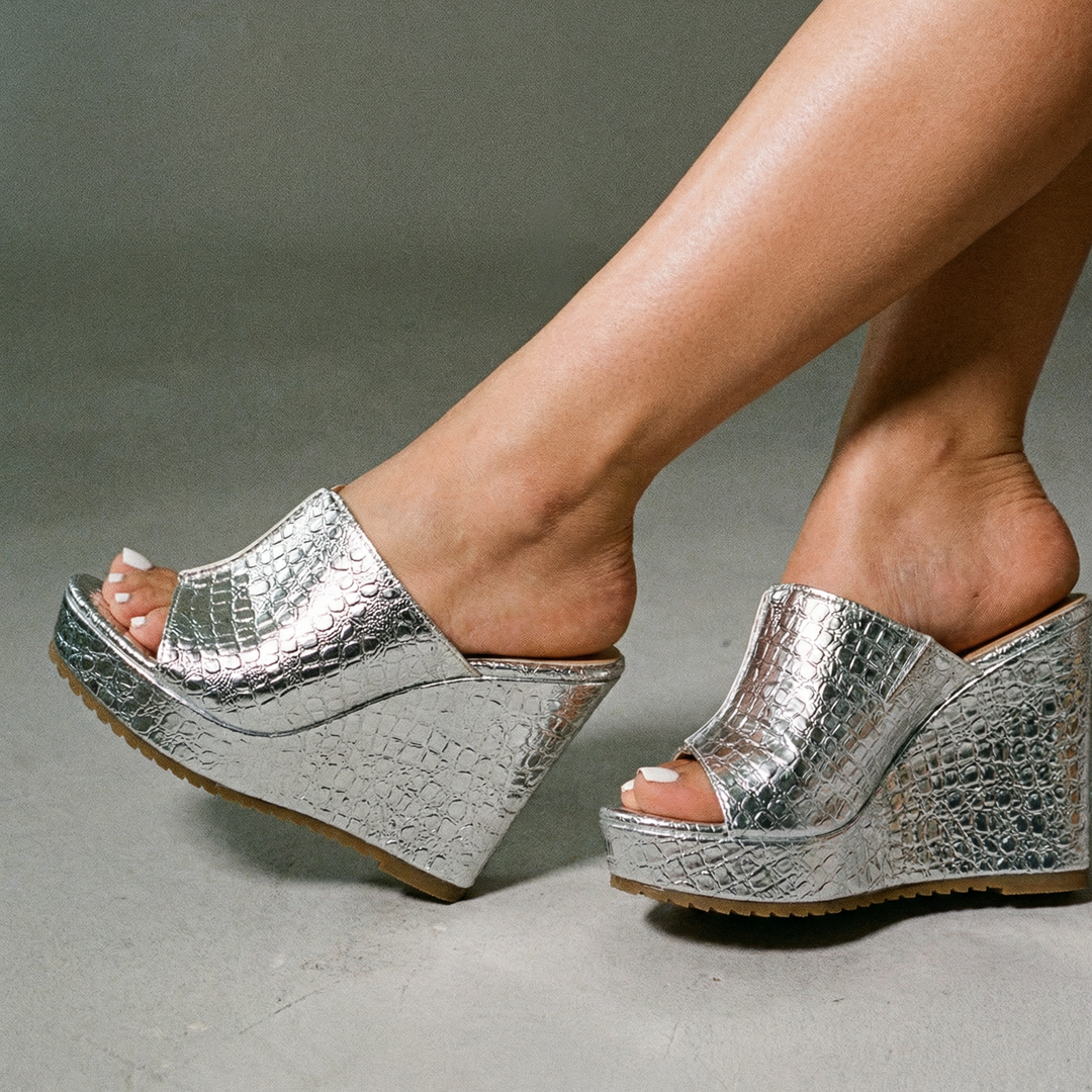 Elara | Luxe Shine Wedge Sandals