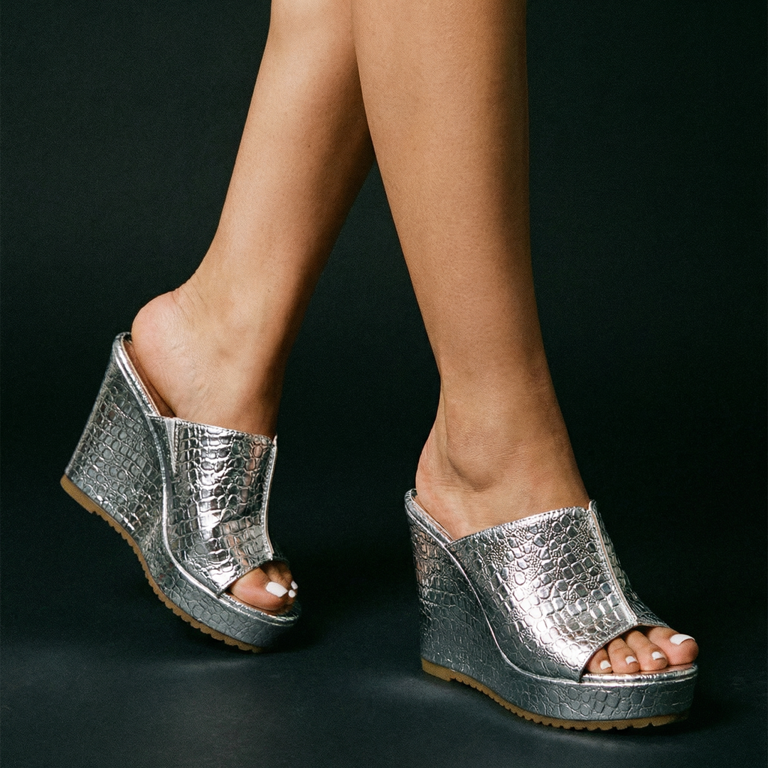 Elara | Luxe Shine Wedge Sandals