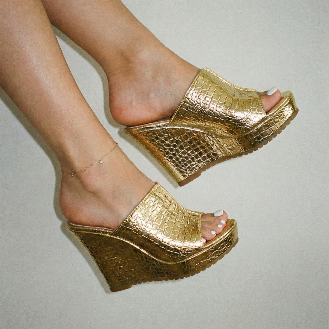 Elara | Luxe Shine Wedge Sandals