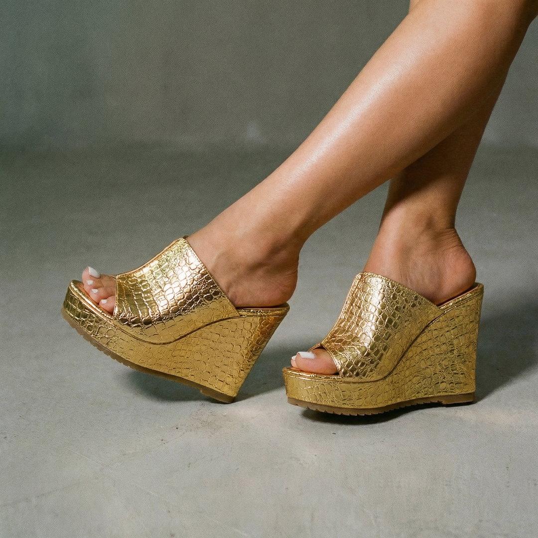 Elara | Luxe Shine Wedge Sandals
