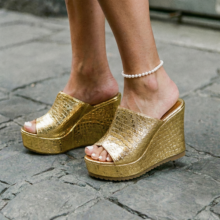 Elara | Luxe Shine Wedge Sandals