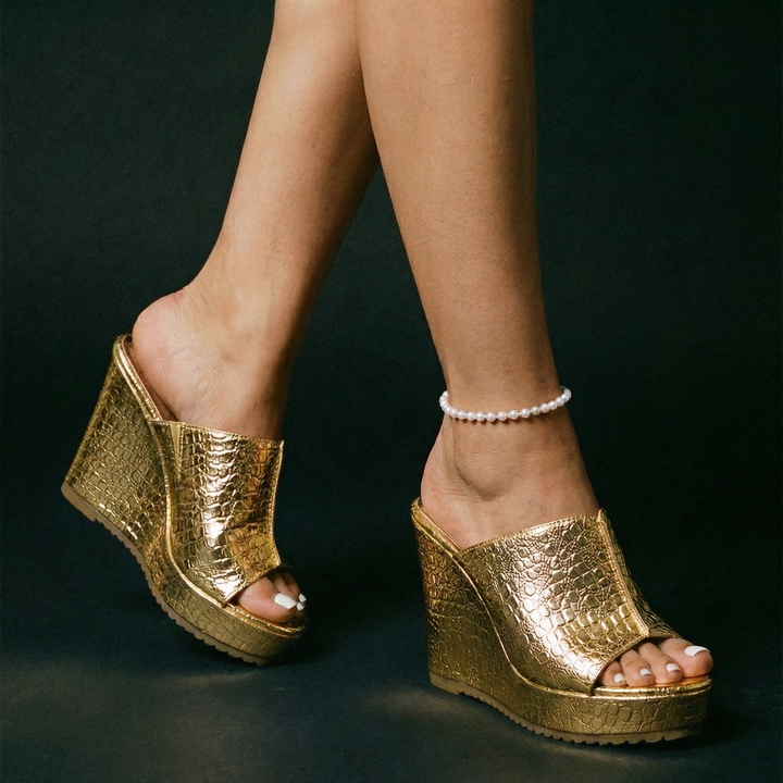 Elara | Luxe Shine Wedge Sandals