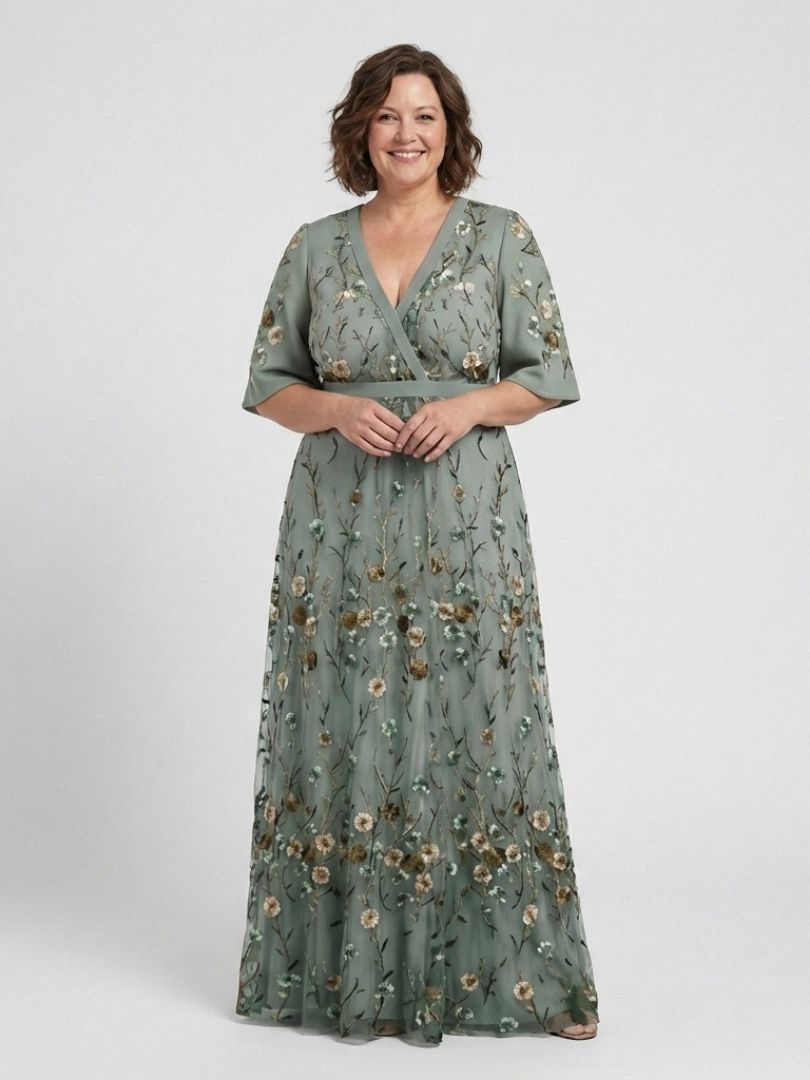 Margaret | Floral V-Neck Short Sleeve Maxi Dress