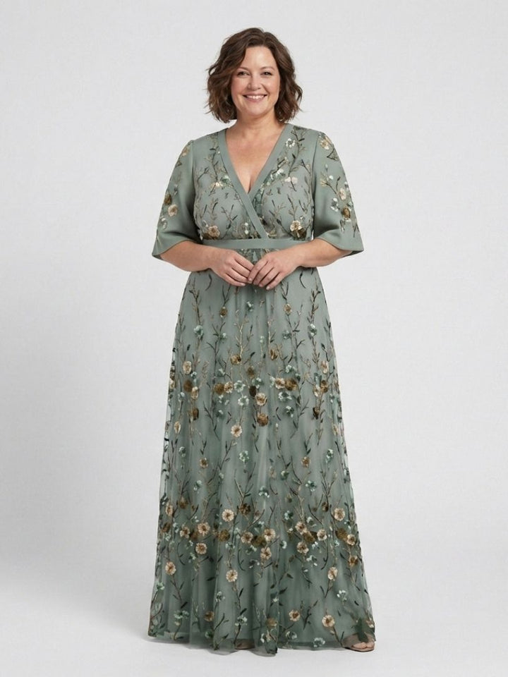 Margaret | Floral V-Neck Short Sleeve Maxi Dress