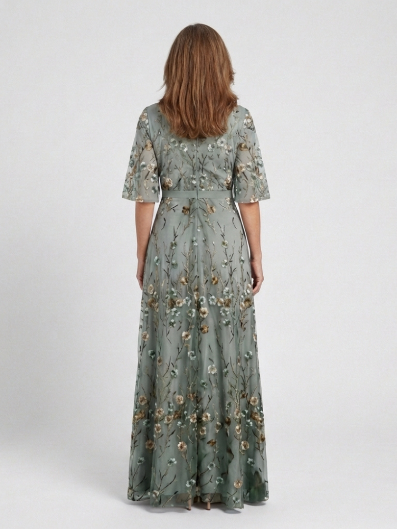 Margaret | Floral V-Neck Short Sleeve Maxi Dress