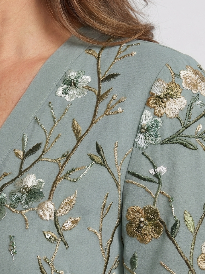 Evadne | Floral V-Neck Short Sleeve Maxi Dress