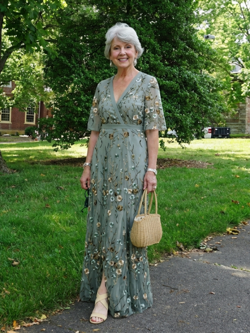 Evadne | Floral V-Neck Short Sleeve Maxi Dress