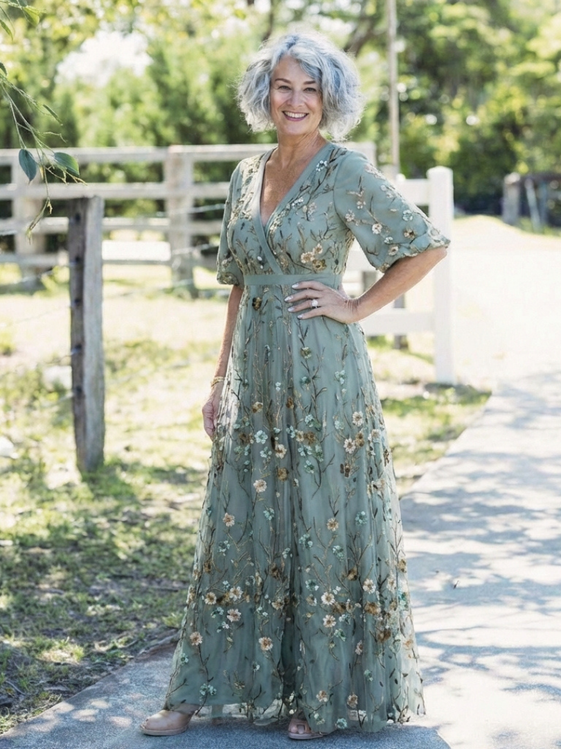 Margaret | Floral V-Neck Short Sleeve Maxi Dress