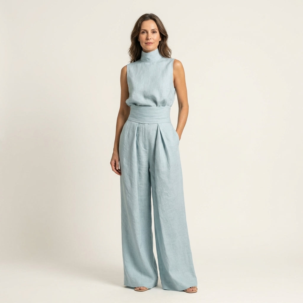 Cayetana | Sleeveless Turtleneck Top Wide-Leg Set
